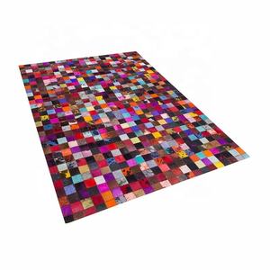 Tapis en patchwork de cuir de vache naturel, fourrure mélangée, pour la décoration de la maison et du bureau - Product Image 4
