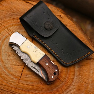 Cuchillo plegable de cobre Damasco con bolsillo con mango de madera Pakka y cuchillo coleccionable mejor para minoristas - Product Image 6