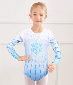 Custom Girls Long Sleeve Dance Practice Gym Wear Printed Unitard Ballet Mesh Rhythmic <b>Cheerleading</b> Leotard with Skirt Style - Product Image 4