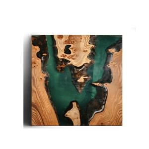 Planche à découper en résine avec rivière en résine transparente à travers la surface en bois fait à la main pour servir des apéritifs sushis et pâtisseries cuites au four - Product Image 3