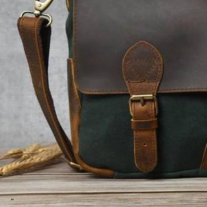 Diseñador de cuero Vintage Moda Inglaterra Verde Marrón Retro Messenger Bag Hombres Laptop Maletín Multifunción Elegante GENUINO - Product Image 4