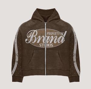 Custom Logo Stacked 2 Piece Acid Wash Rhinestones Streetwear Flare Pants & Hoodie Set Custom Design Screen Printed Tracksuits - Product Image 2