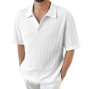 2025 été hommes coupe ajustée tricoté pour polos élégant à manches courtes revers Polos grande taille 100% coton à la mode hauts solides - Product Image 5