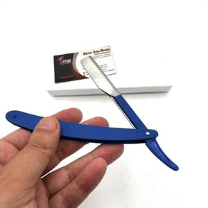 Navaja de Afeitar Recta Azul de Acero Inoxidable con Impresión de Logotipo Personalizado, Navajas de Afeitar Profesionales para Barbería - Product Image 5