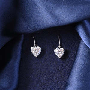 NOVAMART Fine <b>Silver</b> Heart's Desire Solitaire Dangle Drop Earrings Gold Plated Quartz Pearl Diamond Ruby <b>Stud</b> for Wedding Party - Product Image 2