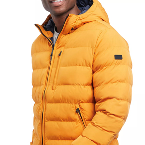Veste matelassée grande taille de haute qualité pour hommes, manteau à capuche et col montant imprimé avec logo personnalisé, décoration des poches, longue et fine, hiver haut - Product Image 4