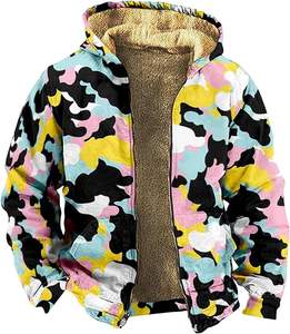 Sweat à capuche zippé pour homme Veste graphique doublée Sherpa d'hiver Cool Thermal Coat Tie Dye 100% Cotton Embroidered Outwear for Cold Time - Product Image 3