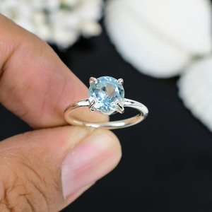 Handmade 925 Sterling Silver Eternity Vermeil <b>Ring</b> Unique Classic Design with Natural Aquamarine Gemstone Bezel Setting Inlay - Product Image 5