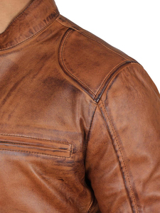 Chaquetas de cuero nuevo 2024 hecho a medida chaqueta de cuero de piel de cabra marrón tostado de moda chaquetas de cuero de oveja genuino para hombres - Product Image 3