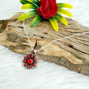 Collar con colgante de plata de ley 925, joyería de Coral Natural con collar de compromiso de platino y oro, regalo para ella - Product Image 1