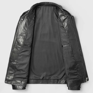 Veste en cuir d'agneau véritable pour homme, hiver, noire, décontractée, streetwear, imperméable, respirante, écologique - Product Image 6