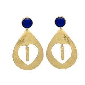 Juego de pendientes de gota de lágrima de corazón de zafiro chapado en oro, juego de pendientes de piedras preciosas - Product Image 1