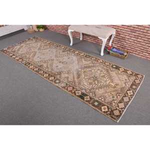 Turkish Vintage Rug 3.5x9.7 ft (108x297 cm), <b>Brown</b> Animal Print <b>Wool</b> Rug - Product Image 2