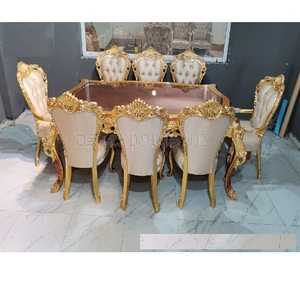Juego de Comedor de Muebles para el Hogar Hechos a Mano de Estilo Real, Juego de Mesa de Comedor para Grandes Mansiones, Mesa de Comedor Pulida en Oro para 8 Personas, Juego de Comedor de EE. UU. - Product Image 1