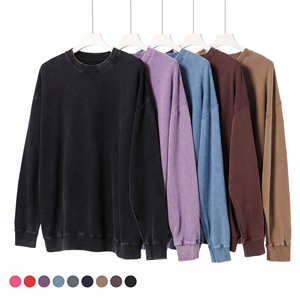 Sweat-shirt à capuche unisexe rétro en molleton épais 340 grammes, col rond, délavé à l'acide, effet vieilli, écologique, pour l'hiver, avec logo personnalisé - Product Image 1