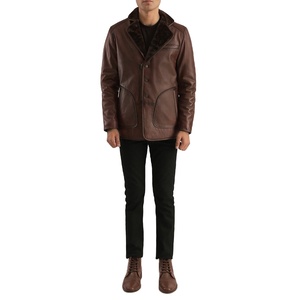 Veste longue en cuir d'agneau véritable pour homme, tendance, manches longues, col rabattu, ceinture, manteaux d'automne longs pour homme 2026 - Product Image 1
