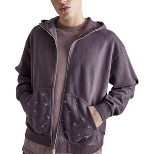 Último diseño de gran tamaño Boxy Distressed Zip up Hoodie Ropa de calle de alta calidad Washed Relaxed Fit Zipper Hoodies - Product Image 1