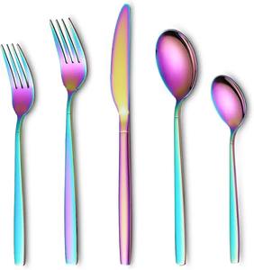 Juego de Cubiertos de utensilios de cocina Diseño de acabado Acero inoxidable Diseño completamente metálico Herramientas de cubiertos de arco iris Juego de cubiertos brillantes - Product Image 3