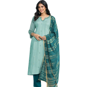 Colección de trabajo de bordado de viscosa pura, forro de pantalón de rayón suave con Zari Dupatta Kurti Set, nueva ropa india y pakistaní - Product Image 1
