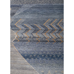 Alfombra de Lana y Seda Anudada a Mano Freedom Manchaha Azul, Rectangular de 9x12, con Patrones Geométricos de Rompecabezas para Pasillo y Uso Doméstico -Lub-137 - Product Image 3