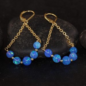 ต่างหูห้อยโอปอลสีฟ้าไฟสำหรับผู้หญิงเครื่องประดับอัญมณีทำด้วยมือ925สเตอร์ลิงตุลาคมหินประจำเดือนเกิดของขวัญที่สง่างามสำหรับเธอ - Product Image 2