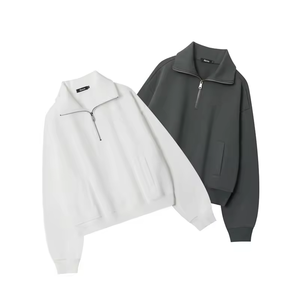 Sudadera con Capucha de Alta Calidad con Cierre de 1/4 para Hombre, Logotipo Personalizado con Impresión de Espuma, Color Sólido, Invierno, 100% Algodón, Felpa Gruesa - Product Image 2