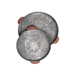 Plateau à snacks galvanisé avec poignées en bois Plateau de service d'aliments de forme ronde de qualité exclusive pour les meilleures ventes - Product Image 3