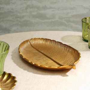 Beau petit plateau de feuilles de Jahanara en or écologique pur accessoire de maison et de vie - Product Image 1