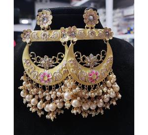 Handmade <b>Modern</b> Fashion <b>Chandelier</b> Earrings for Women <b>Gold</b> Plated Stylish Imitation Pearl Custom Designed for Engagement Sale - Product Image 1