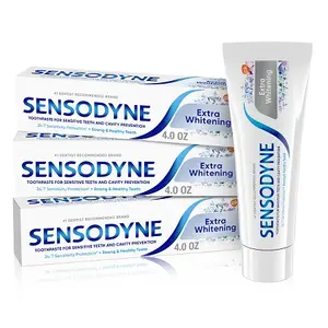 Sensodyne memperbaiki dan melindungi pasta gigi pemutih, pasta gigi untuk gigi sensitif dan pencegahan rongga, 3.4 oz (Pak 4)