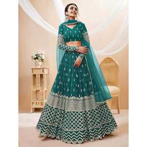 Stunning Teal Blue Sequins Georgette Lehenga Choli with <b>Net</b> <b>Dupatta</b> for Weddings - Product Image 2