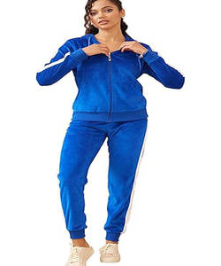 <b>Velour</b> Tracksuit Womens Sweatsuit Set - Athletic Zip Up <b>Hoodies</b> and Sweatpants Outfits with Stripes - Product Image 1
