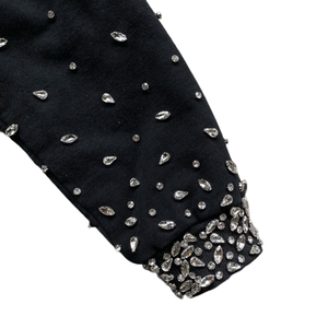 Wholesale Custom Embroidered Rhinestone Distressed Zip up <b>Plain</b> <b>Black</b> Heavyweight Winter Streetwear Unisex Oversized <b>Hoodies</b> - Product Image 2