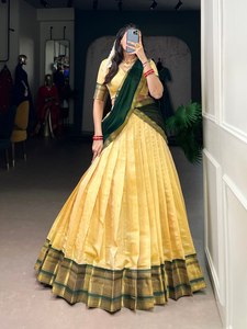 Lehenga Choli pour femmes, style Kanchipuram, léger et respirant, avec broderie Zari, coupe moderne pour les occasions de fête - Product Image 4