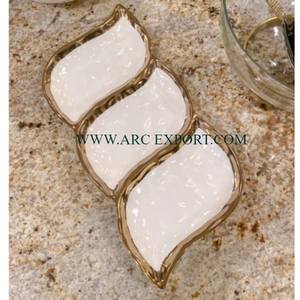 Ensemble de 3 bols de service pour table à manger avec support en forme de feuille d'argent, plaqué or, vaisselle de table de restaurant - Product Image 3