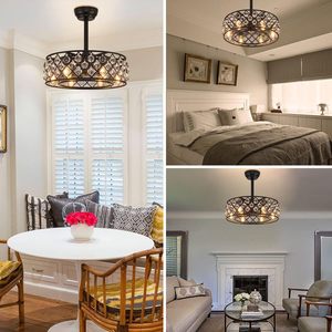 Pha Lê Đèn chùm không cánh quạt Đèn chùm mộc mạc công nghiệp trang trại lồng quạt trần với điều khiển từ xa cho phòng ăn phòng ngủ - Product Image 3