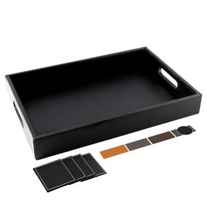 Fournisseur en gros Fabricant de plateaux en similicuir rouge Rangement de service décoratif de luxe pour la maison Service en cuir à rayures italiennes - Product Image 6