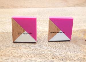 Tirador de gabinete de resina blanca y rosa cuadrado, tirador de cajón decorativo hecho a mano para muebles modernos y decoración del hogar - Product Image 3