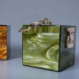 Bolso de Mano de Resina, Bolso de Mano de Resina para Mujer, Color Blanco Hueso, Cadena de Latón con Diseño de Perilla, Bolsos y Estuches de Cosméticos - Product Image 4