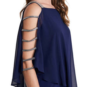 Abito tubino da donna MSK blu navy con decorazioni, in chiffon, lungo fino al pavimento, con vita impero, per serate formali ed eventi, taglia M - Product Image 3