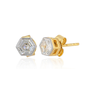 14K Solid Gold Hexagon Cut Lab Grown Diamond Stud <b>Earrings</b> for Women Bezel 0.82 Carat Diamond <b>Earrings</b> Screw <b>Back</b> - Product Image 1