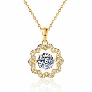 925 Sterling Silver Bling 2 Carat Cut Halo <b>Garland</b> Dancing Moissanite Pendant Necklace Flower Petals Design Engagement Wedding - Product Image 2