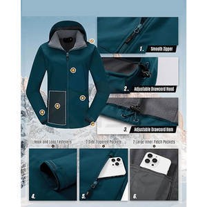 Veste Softshell Isolée Chaude pour Femmes Imperméable Coupe-Vent avec Doublure en Polaire et Capuche Amovible Cyan Foncé - Product Image 5