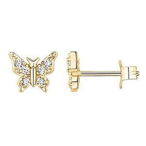 PAVOI Boucles d'oreilles clous délicates plaquées or 10K pour femme, tiges en argent sterling 925, fermeture à bouton, zircone cubique, motif éclair céleste - Product Image 1