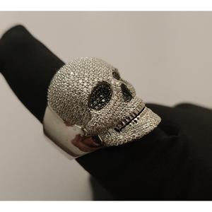 SHREYA DIAM Unisex <b>Skull</b> Cocktail <b>Ring</b> in 925 Silver with Moissanite Pave Setting Hiphop Style Rhodium Plated - Product Image 3