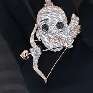 Forma de dibujos animados Iced Out Hip Hop estilo blanco CZ tachonado Lucky Arrow Boy colgante sólido 925 plata esterlina diamante colgante para él - Product Image 3