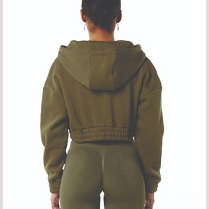 2025 personnalisé de haute qualité femmes sweat à capuche court à manches longues pull brodé Plaid Design 100% coton décontracté flanelle automne - Product Image 4