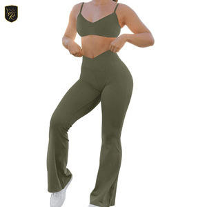 Pantalones de Yoga Personalizados para Mujer, Corte de Campana, Cintura Media, Color Sólido, Secado Rápido, Transpirables, Ropa Deportiva para Entrenamiento, Running y Ejercicio - Product Image 2
