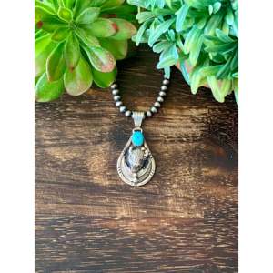 Pendentif Buffalo en turquoise et argent sterling Genevieve Francisco Kingman avec technologie d'incrustation à sertissage clos - Product Image 1