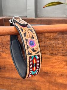 Collier de chien perlé en cuir repoussé fait à la main de qualité supérieure 100% cuir de vache tricoté collier de chien rembourré doux fabricant en gros - Product Image 3